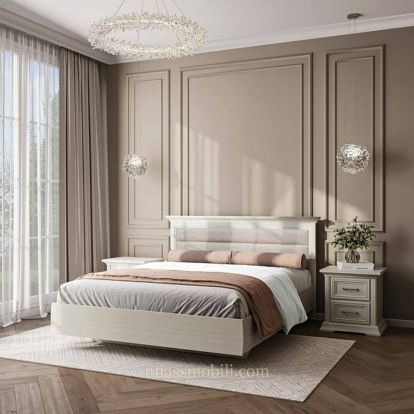 Кровать двойная (1600х2000) Lorenzo дуб сторсанд без н/с с мягким элементом