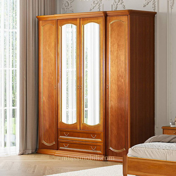 Шкаф 4-х дв. для платья и белья с ящиками и зеркалами