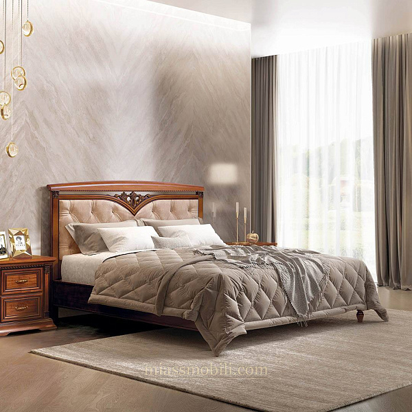 Кровать двойная (1600x2000) Lorenzo вишня с кутаной головной и без ножной спинки