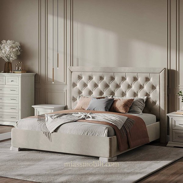 Кровать двойная (1600х2000) Lorenzo дуб сторсанд с мягкой головной спинкой