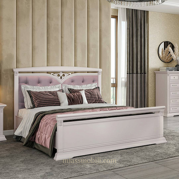 Кровать двойная (1800х2000) Lorenzo пудра с мягкой головной и ножной спинкой