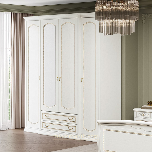 Шкаф 4-х дв. Luigi цвет белый для платья и белья без зеркал с ящиками