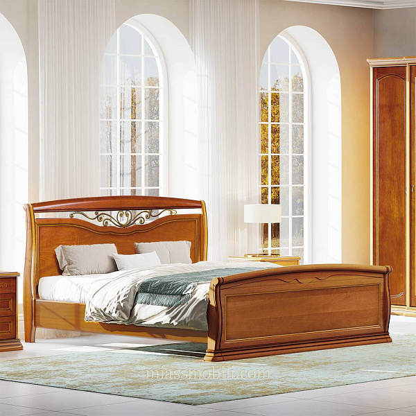 Кровать двойная (1800x2000) с кованным элементом и гнутыми спинками