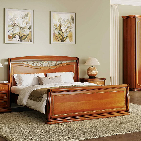 Двуспальная кровать (1600х2000) с кованым элементом и прямой ножной спинкой