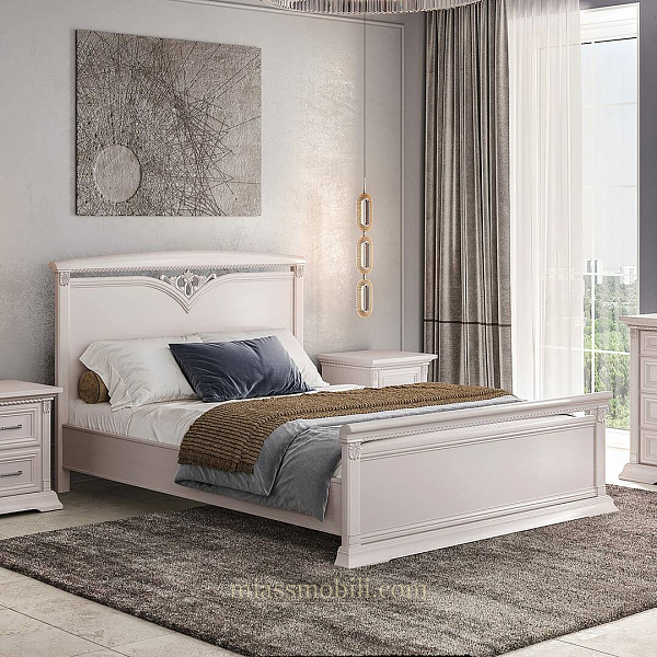 Кровать двойная (1600х2000) Lorenzo пудра с головной и ножной спинкой