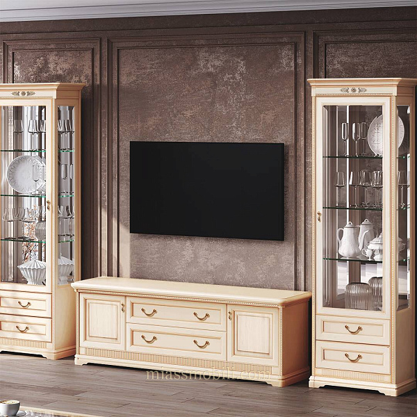 Тумба ТВ крем большая с филенкой