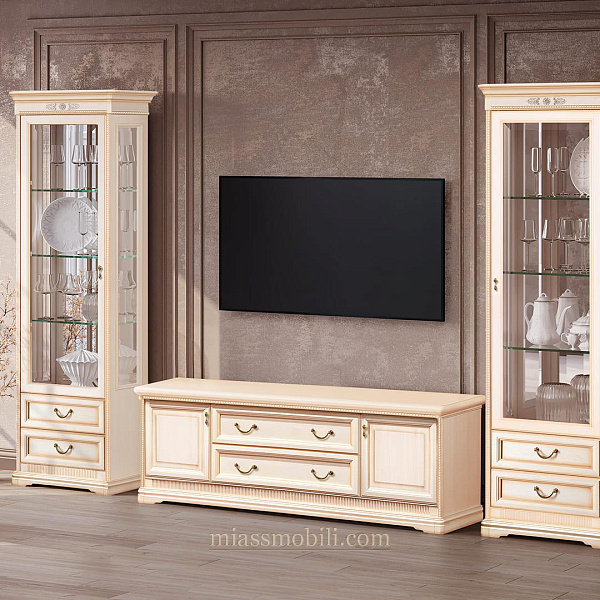 Тумба ТВ крем большая с филенкой